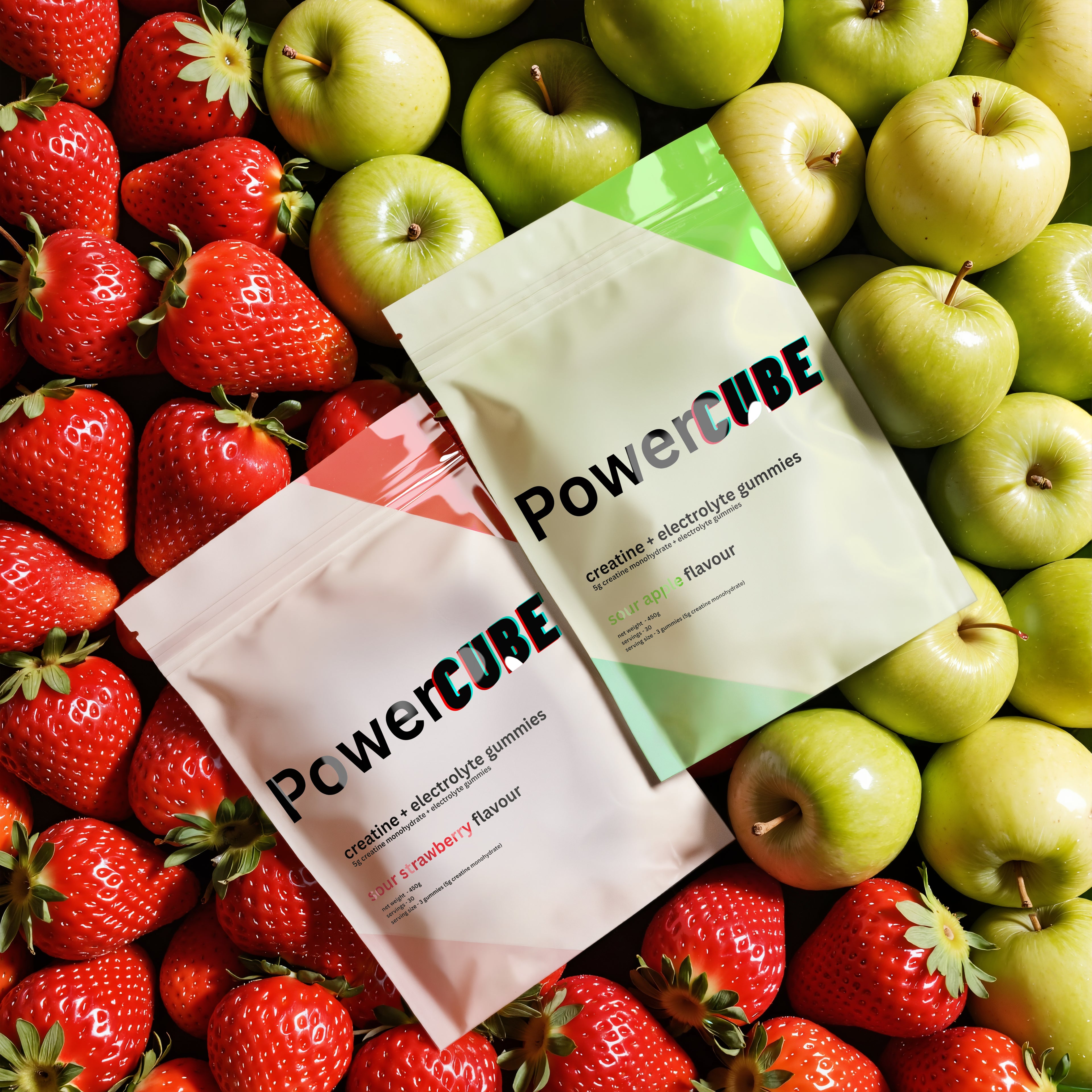 Creatine Monhydrate and Electrolyte Gummies Sour Apple and Stawberry (2 Pack)