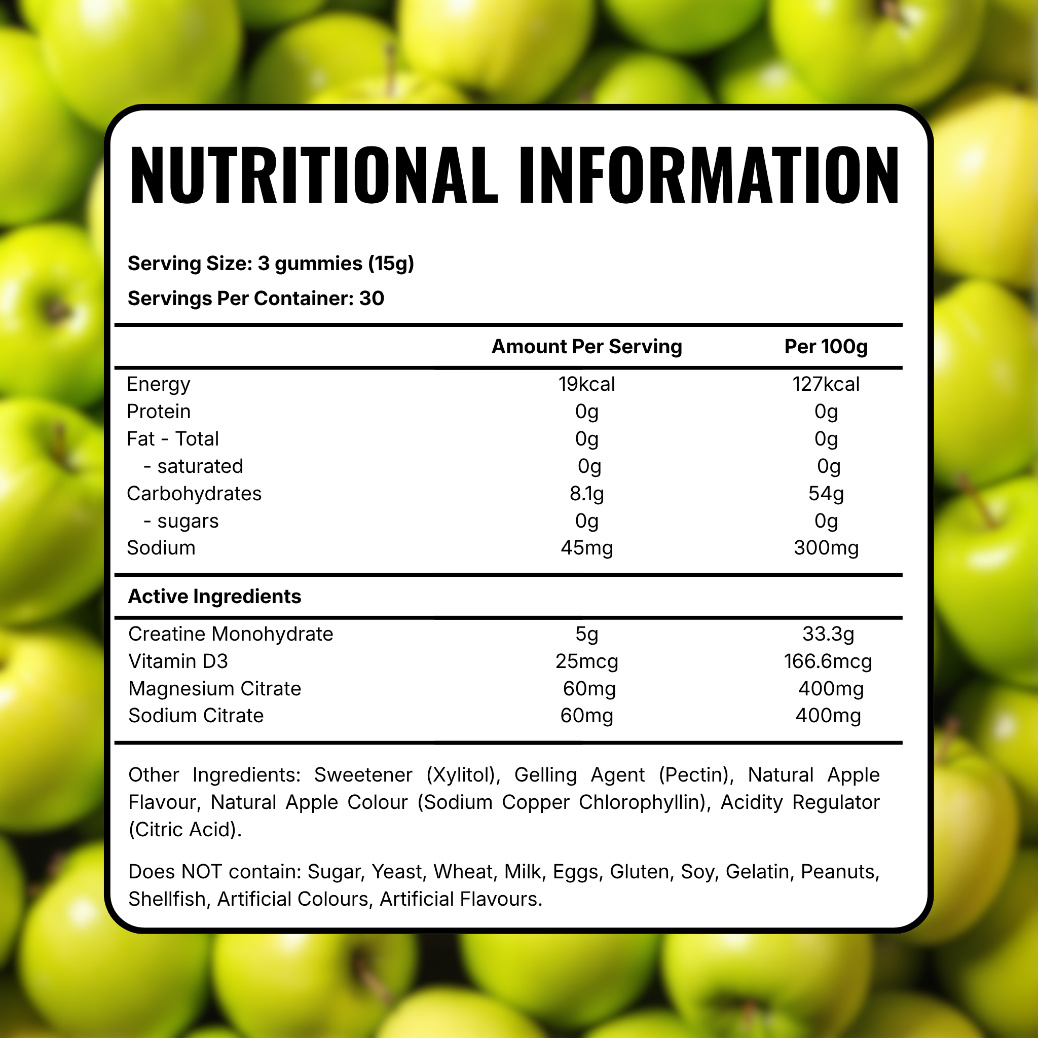Sour Apple Creatine + Electrolyte Gummies