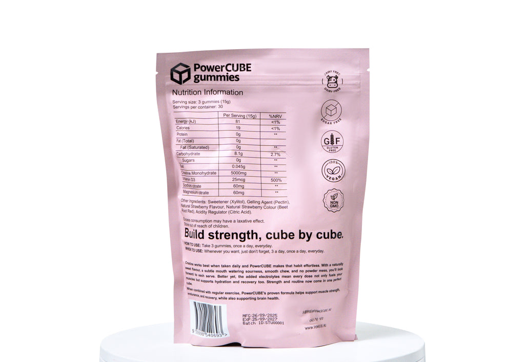 Creatine Monhydrate and Electrolyte Gummies Sour Strawberry