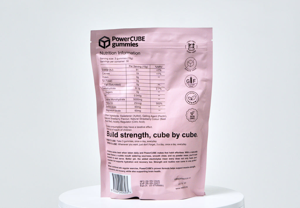 Creatine Monhydrate and Electrolyte Gummies Sour Strawberry