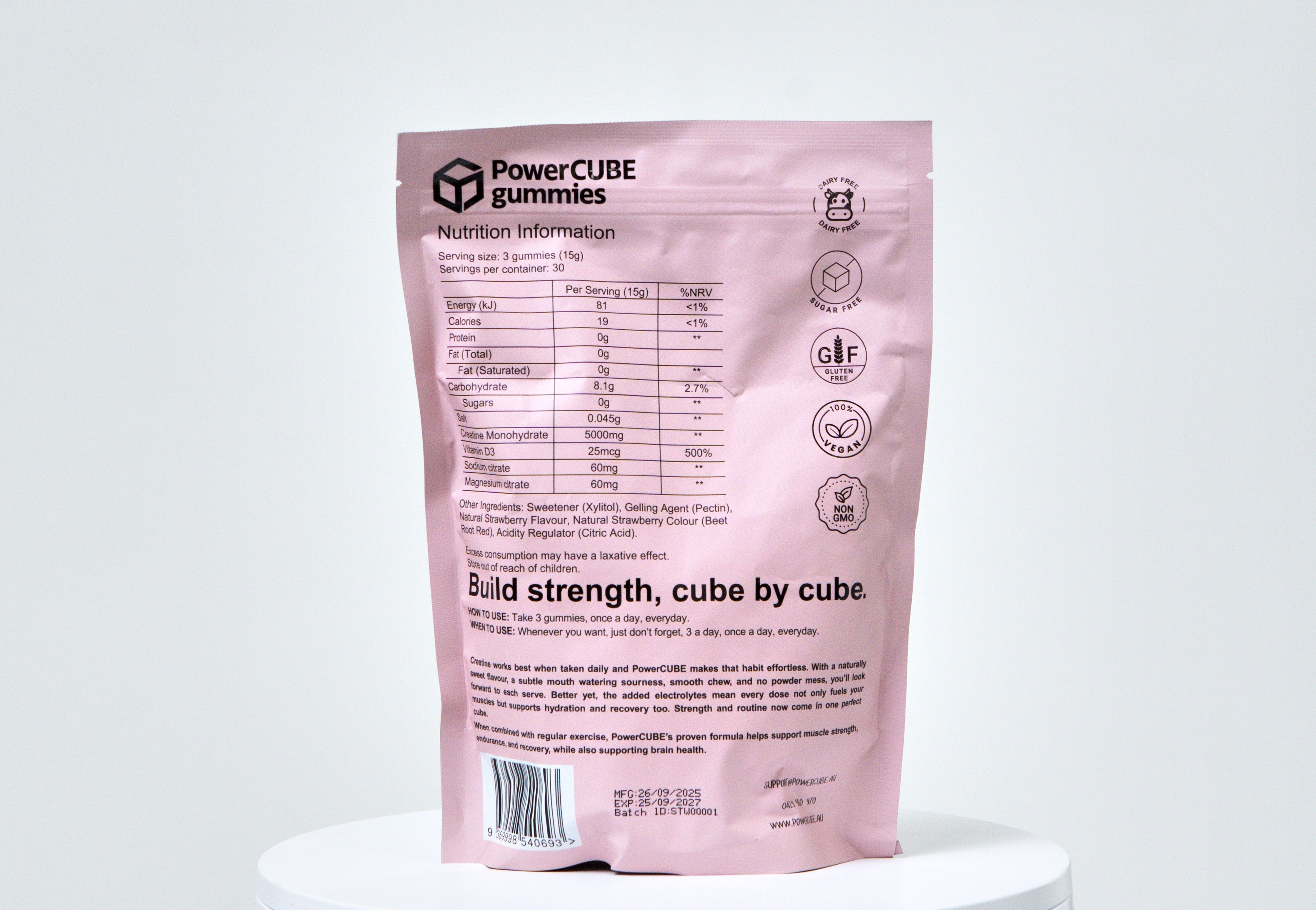 Creatine Monhydrate and Electrolyte Gummies Sour Strawberry