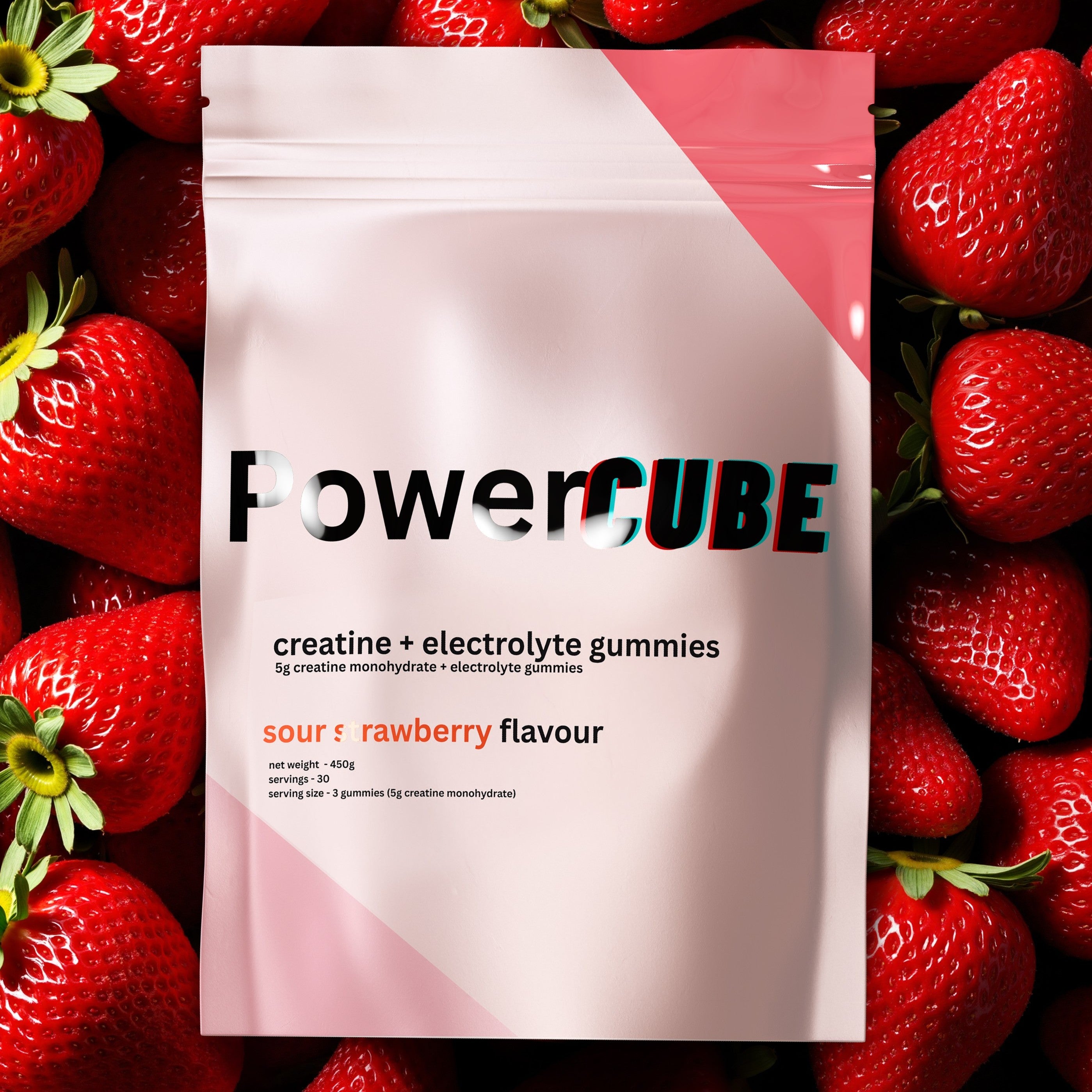 Creatine Monhydrate and Electrolyte Gummies Sour Strawberry